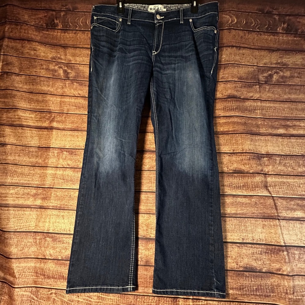 Ariat REAL Denim Women 22WR Dark Wash Bootcut Jeans Mid Rise Contrast Stitch